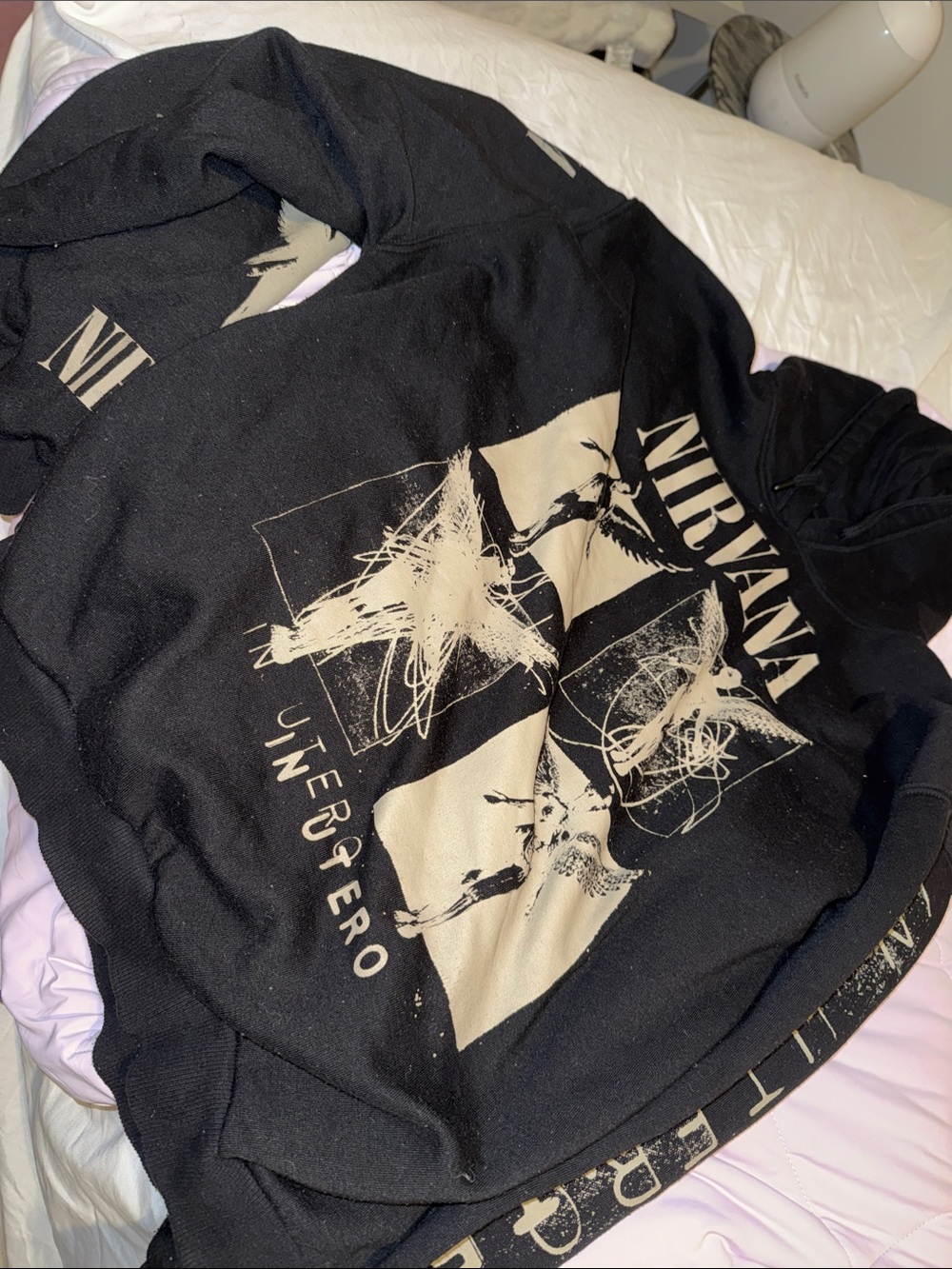 NIRVANA Black Hoodie with Cream Graphic Panels